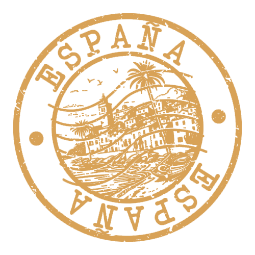 Selo ESPAÑA — ilustração de vila costeira ibérica